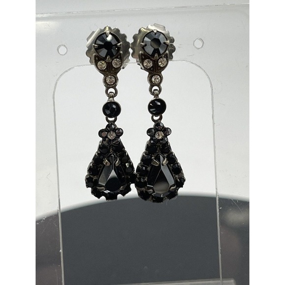 Sorrelli Beautiful‎ Vintage Black Crystal Silver Tone Dangle Earrings - Picture 3 of 15